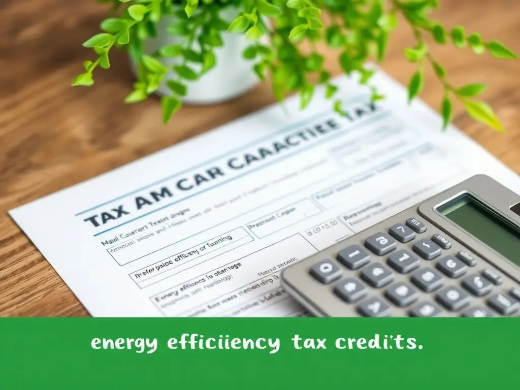 A tax form and calculator on a desk, symbolizing financial planning for energy efficiency.