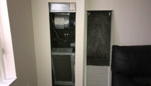 Exposed wall furnace unit for repair or replacement