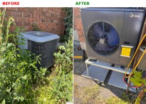 Before and after Midea heat pump installation in West Lincoln Ontario